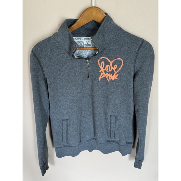 Victorias Secret Pink Womens Gray Mock Neck Zip Pullover Sweatshirt Size Small - Picture 1 of 3